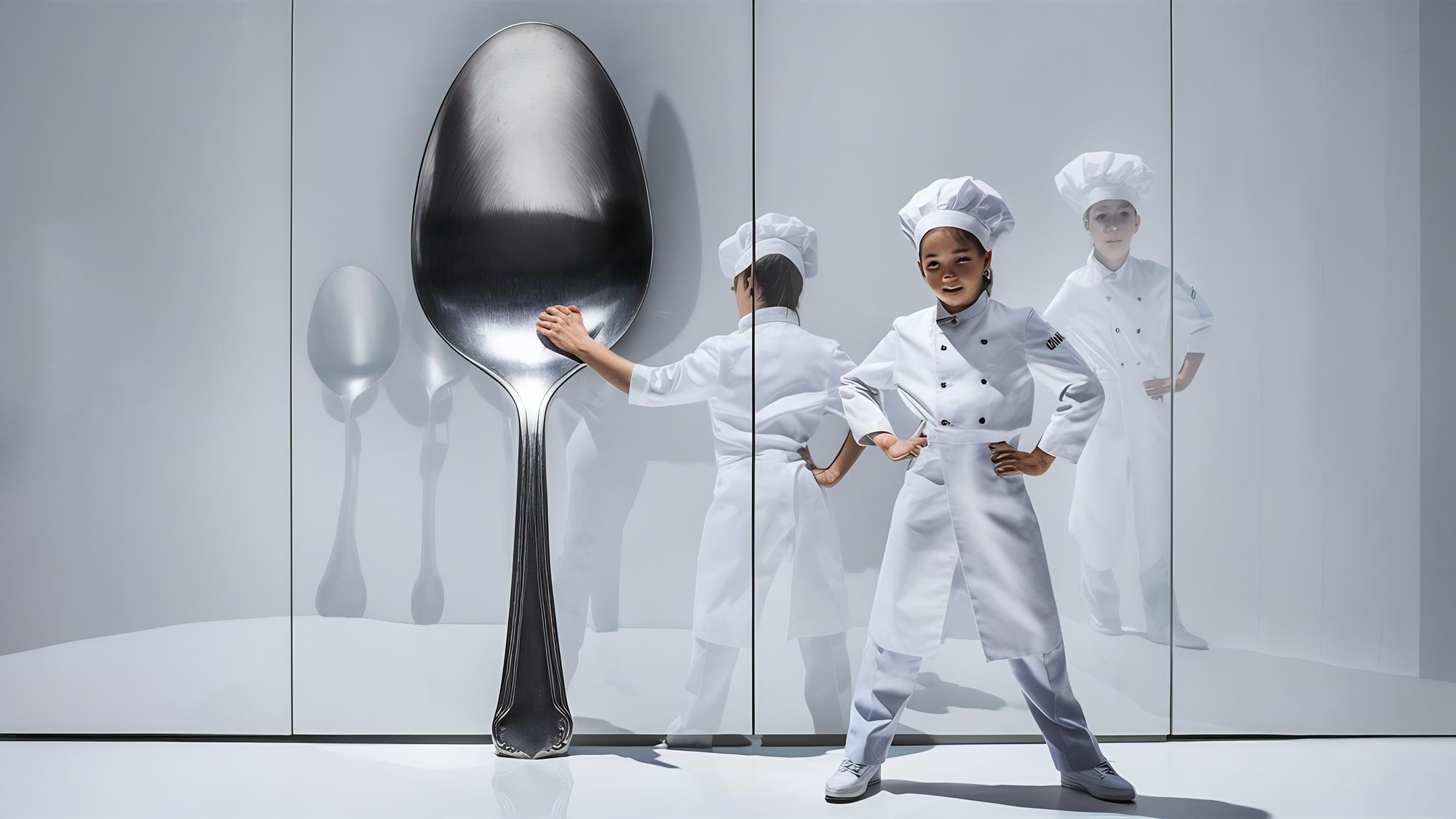 Chef con utensili moderni in cucina